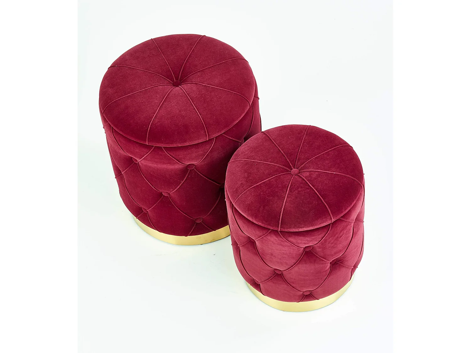 Poufs nido ECHO de terciopelo burdeos con base de acero dorado