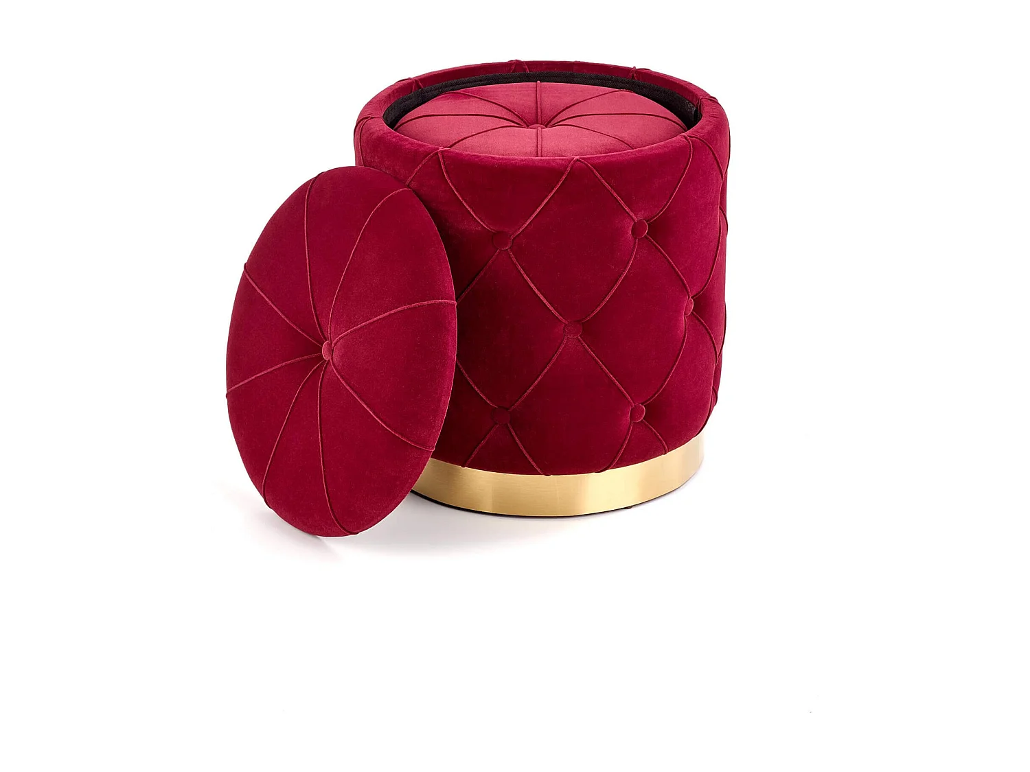 Poufs nido ECHO de terciopelo burdeos con base de acero dorado