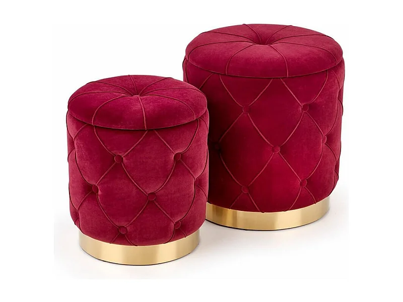 Poufs gigognes en velours bordeaux avec base en acier doré ECHO