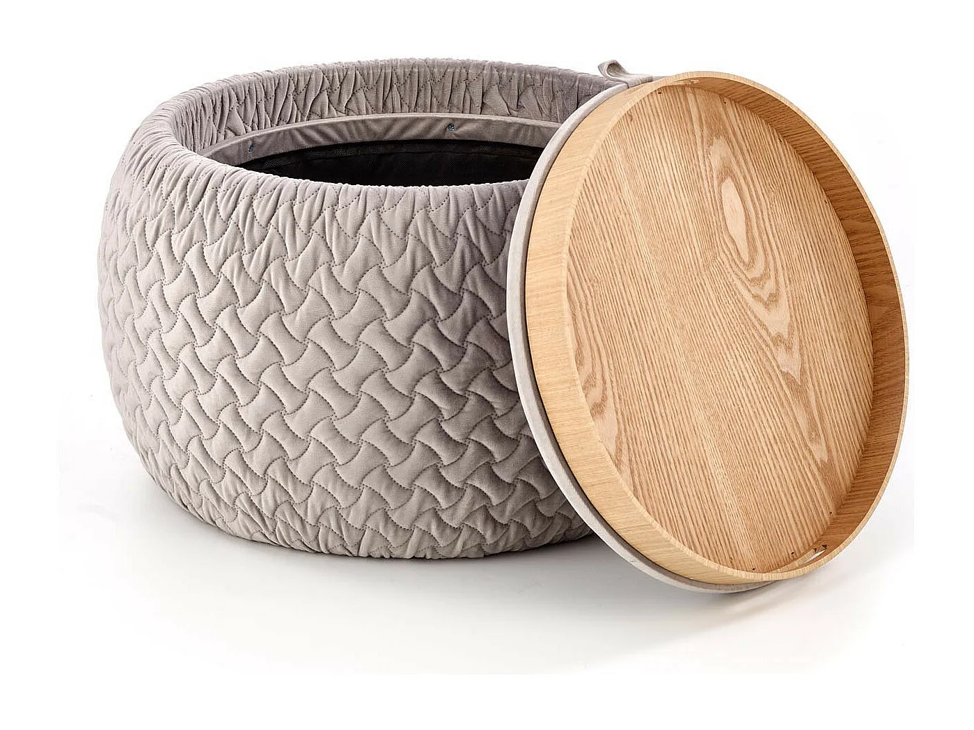 Pouf contemporaneo in tessuto grigio con contenitore integrato ELION