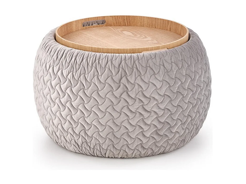 Puff contemporáneo de tela gris con caja de almacenaje integrada ELION