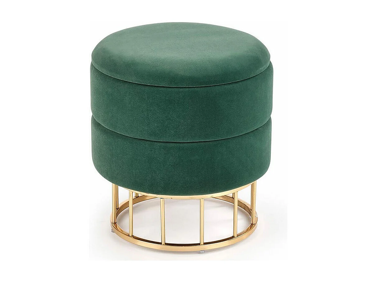 Pouf vintage en velours vert foncé avec coffre de rangement et pied doré CHEST