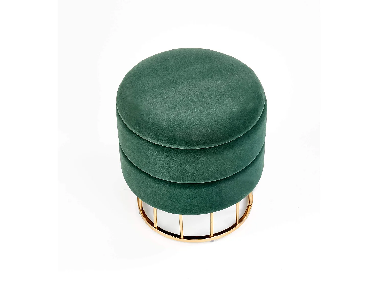Pouf vintage en velours vert foncé avec coffre de rangement et pied doré CHEST
