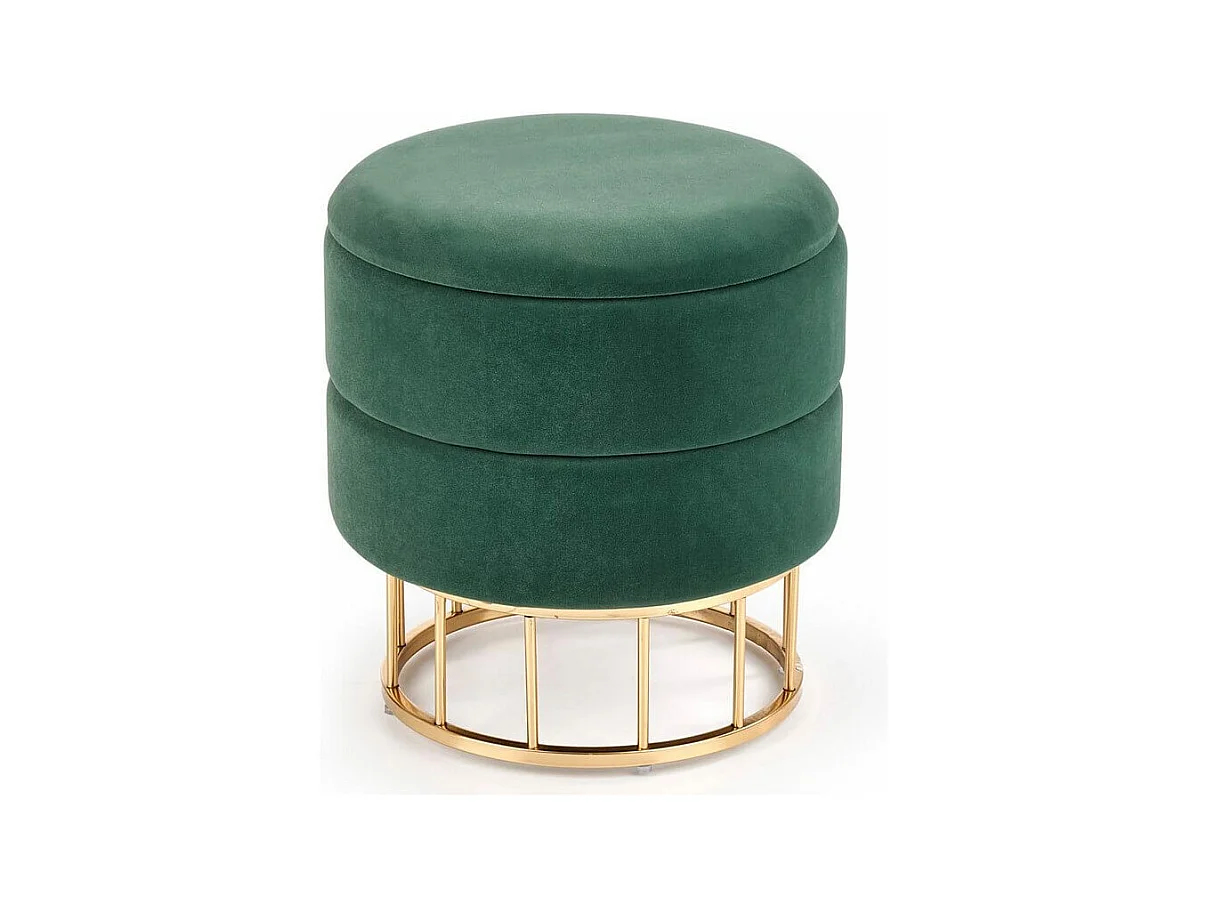 Pouf vintage en velours vert foncé avec coffre de rangement et pied doré CHEST