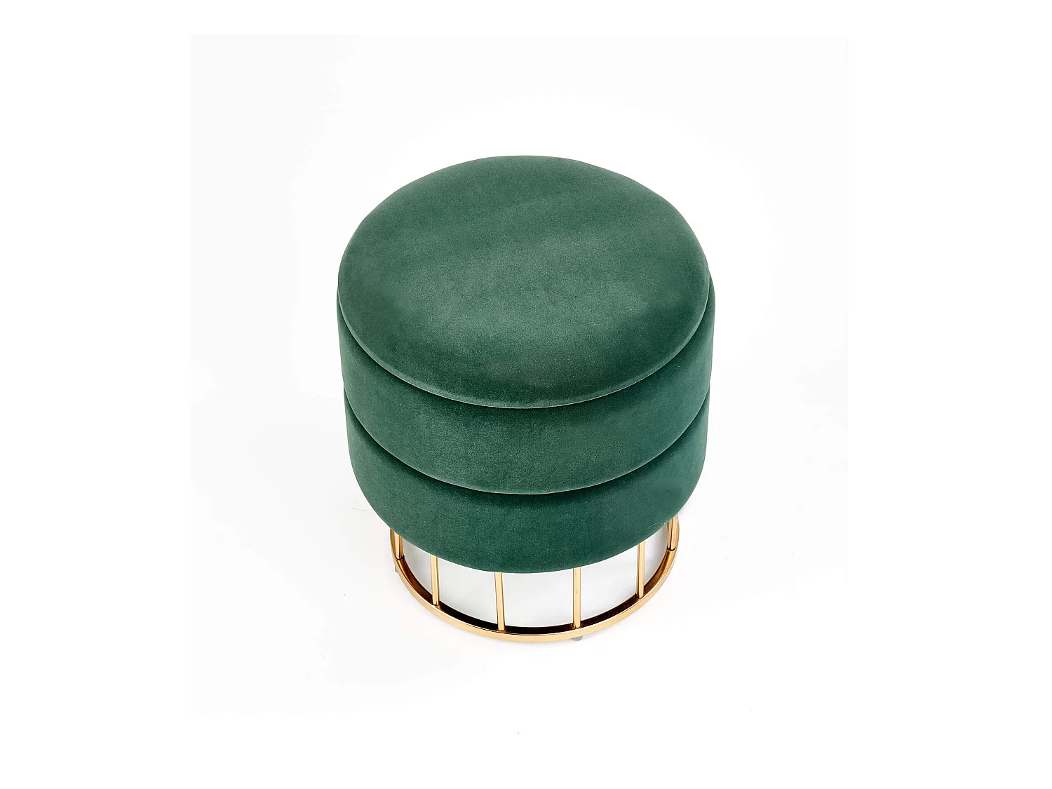 Pouf vintage in velluto verde scuro con contenitore e piedini dorati CESTINO
