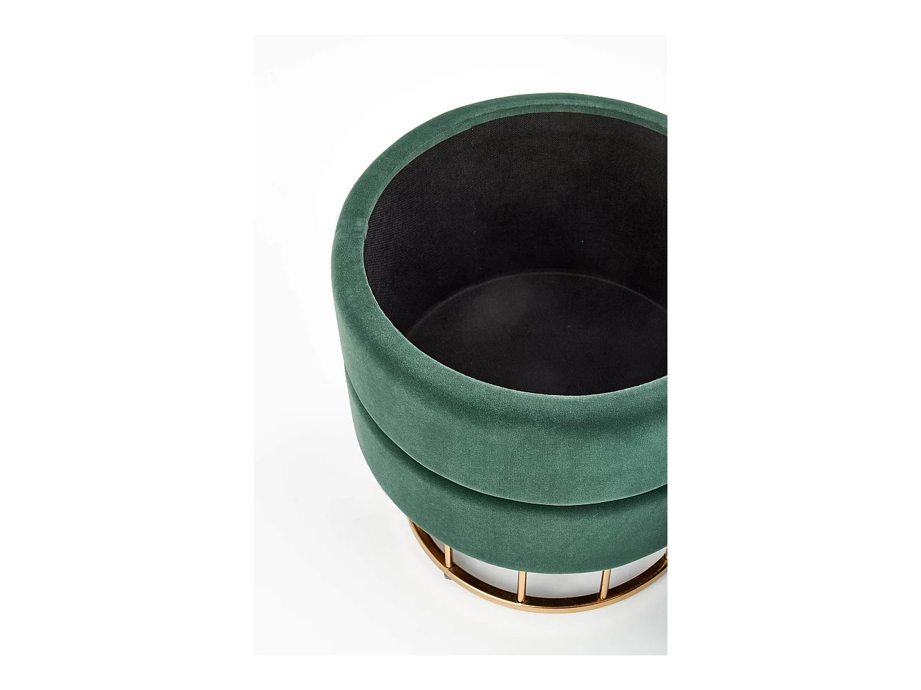 Pouf vintage in velluto verde scuro con contenitore e piedini dorati CESTINO