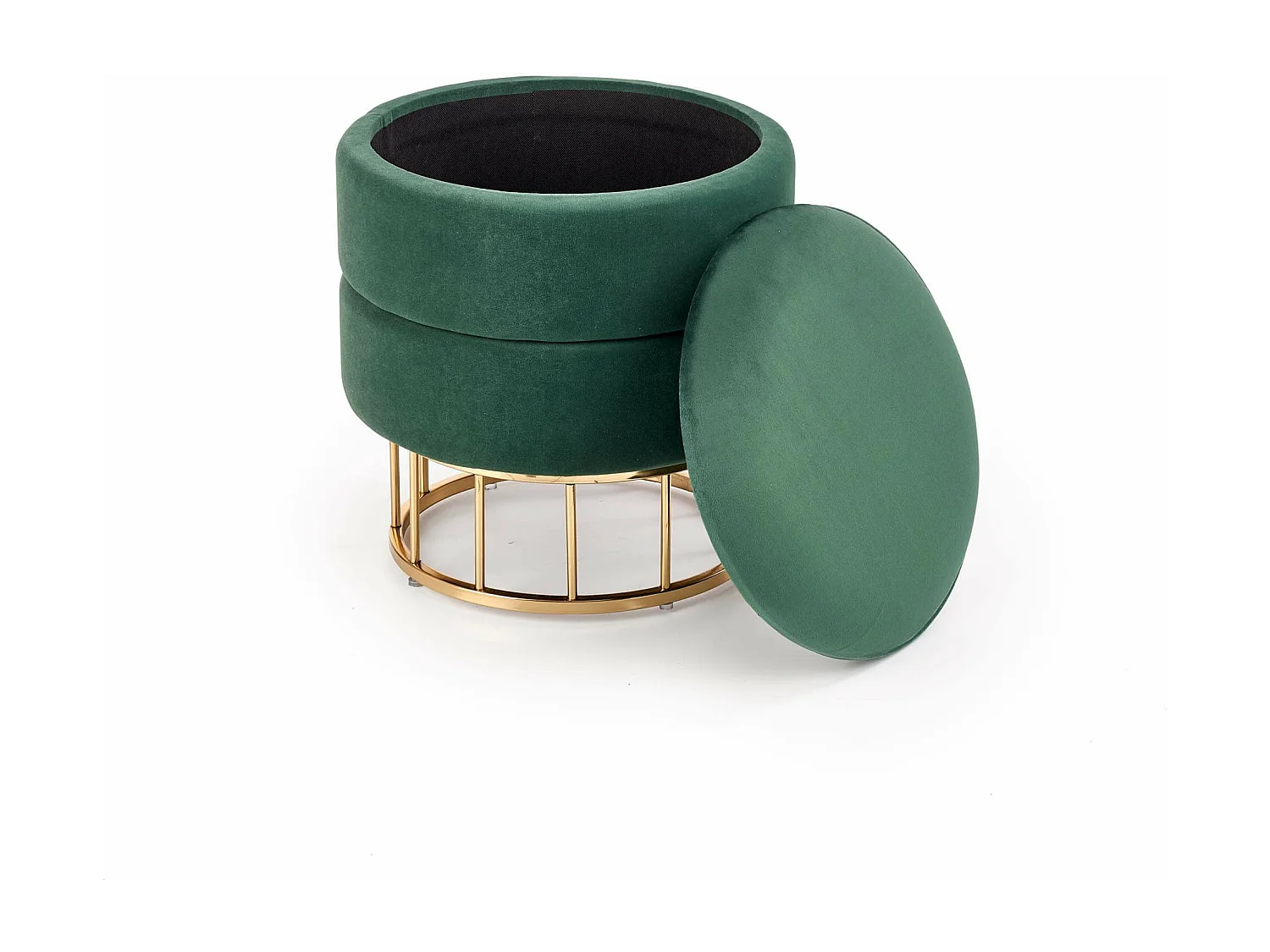 Pouf vintage en velours vert foncé avec coffre de rangement et pied doré CHEST