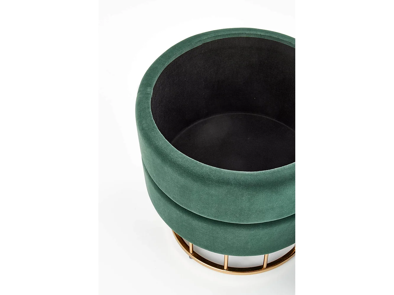 Pouf vintage en velours vert foncé avec coffre de rangement et pied doré CHEST