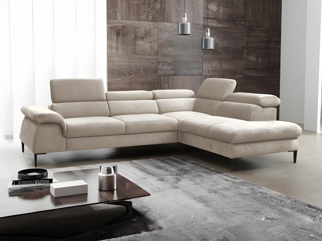 Großes Ecksofa mit Schlaffunktion - Ecke rechts - Samt - Beige - SEPINA von günstig online kaufen
