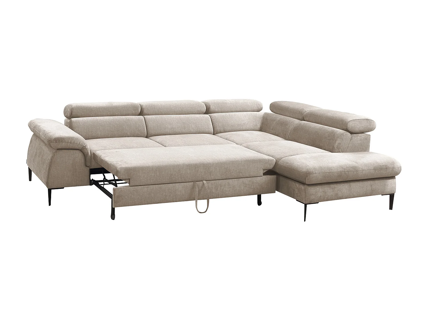 Großes Ecksofa mit Schlaffunktion - Ecke rechts - Samt - Beige - SEPINA von Pascal Morabito