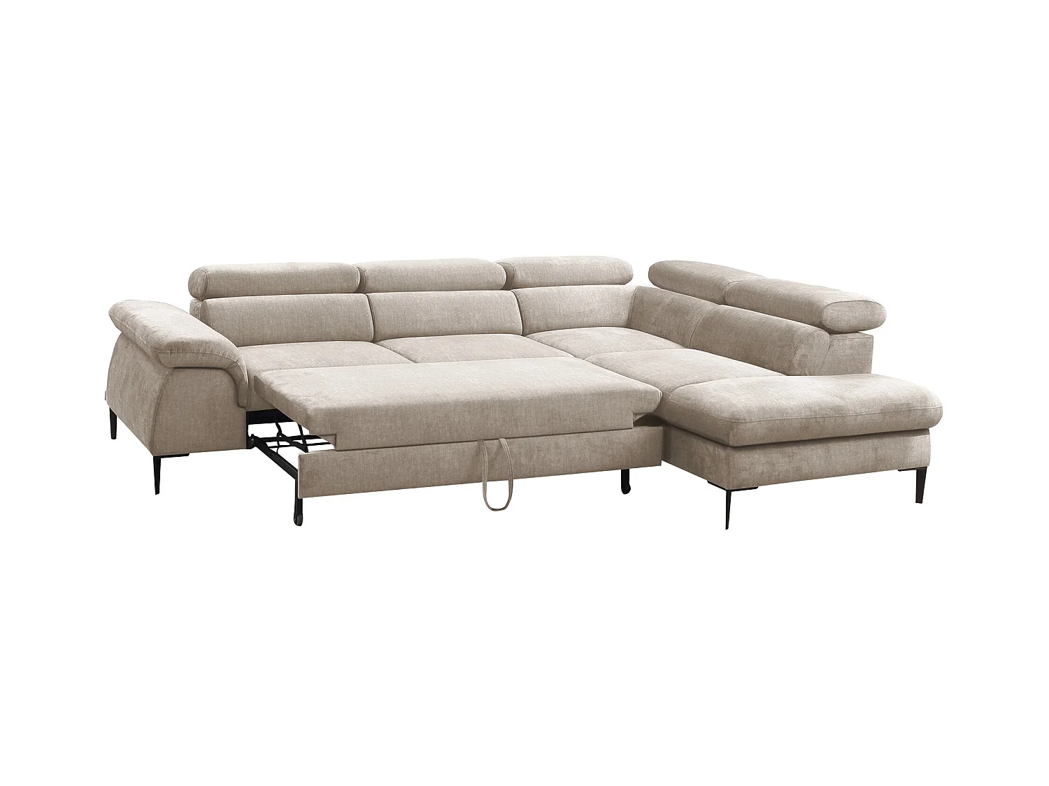 Stor hjørnekanape som kan gjøres om til en seng i beige fløyel SEPINA fra Pascal Morabito