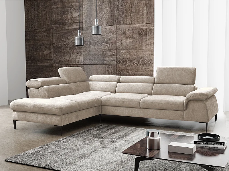 Großes Ecksofa mit Schlaffunktion - Ecke links - Samt - Beige - SEPINA von Pascal Morabito