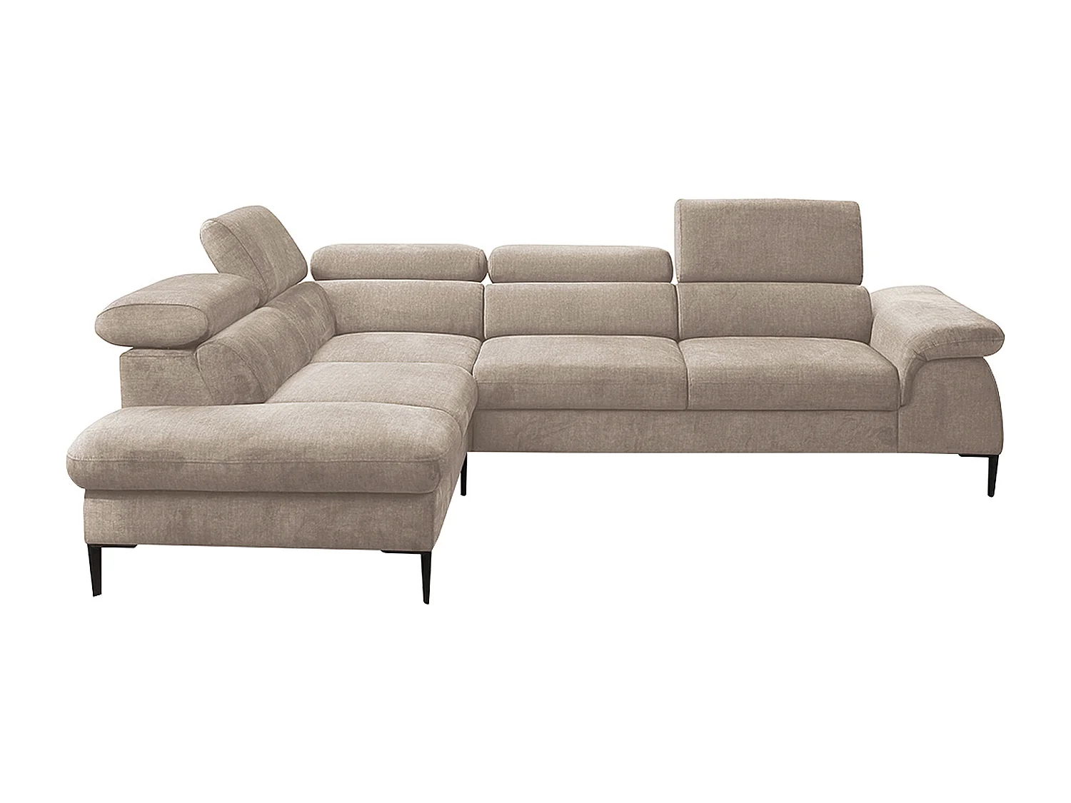 Grote slaapbank met hoek links in beige fluweel SEPINA van Pascal Morabito