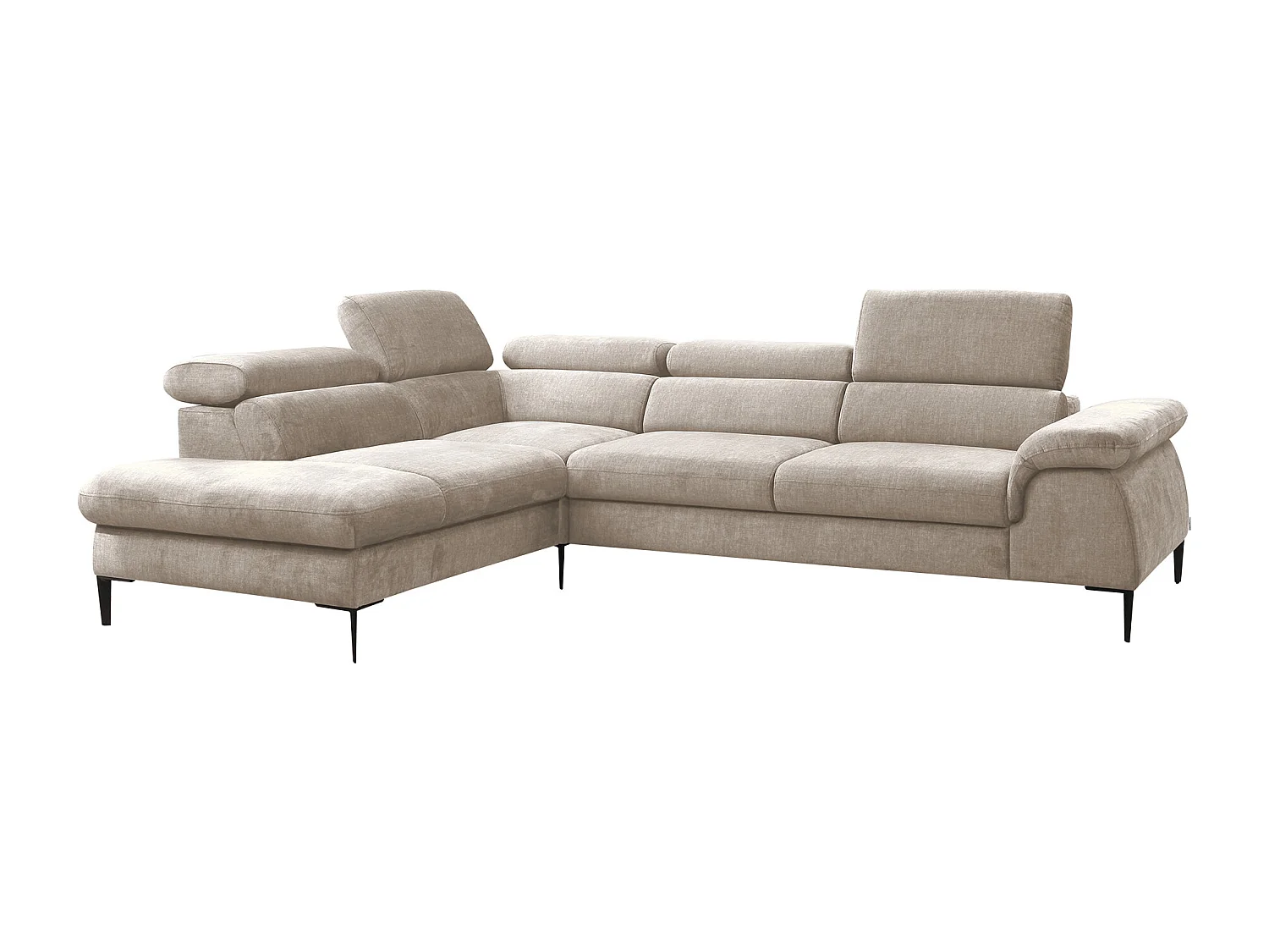 Grote slaapbank met hoek links in beige fluweel SEPINA van Pascal Morabito