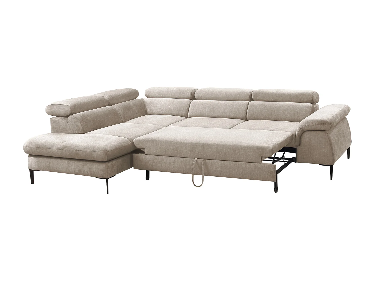 Grote slaapbank met hoek links in beige fluweel SEPINA van Pascal Morabito