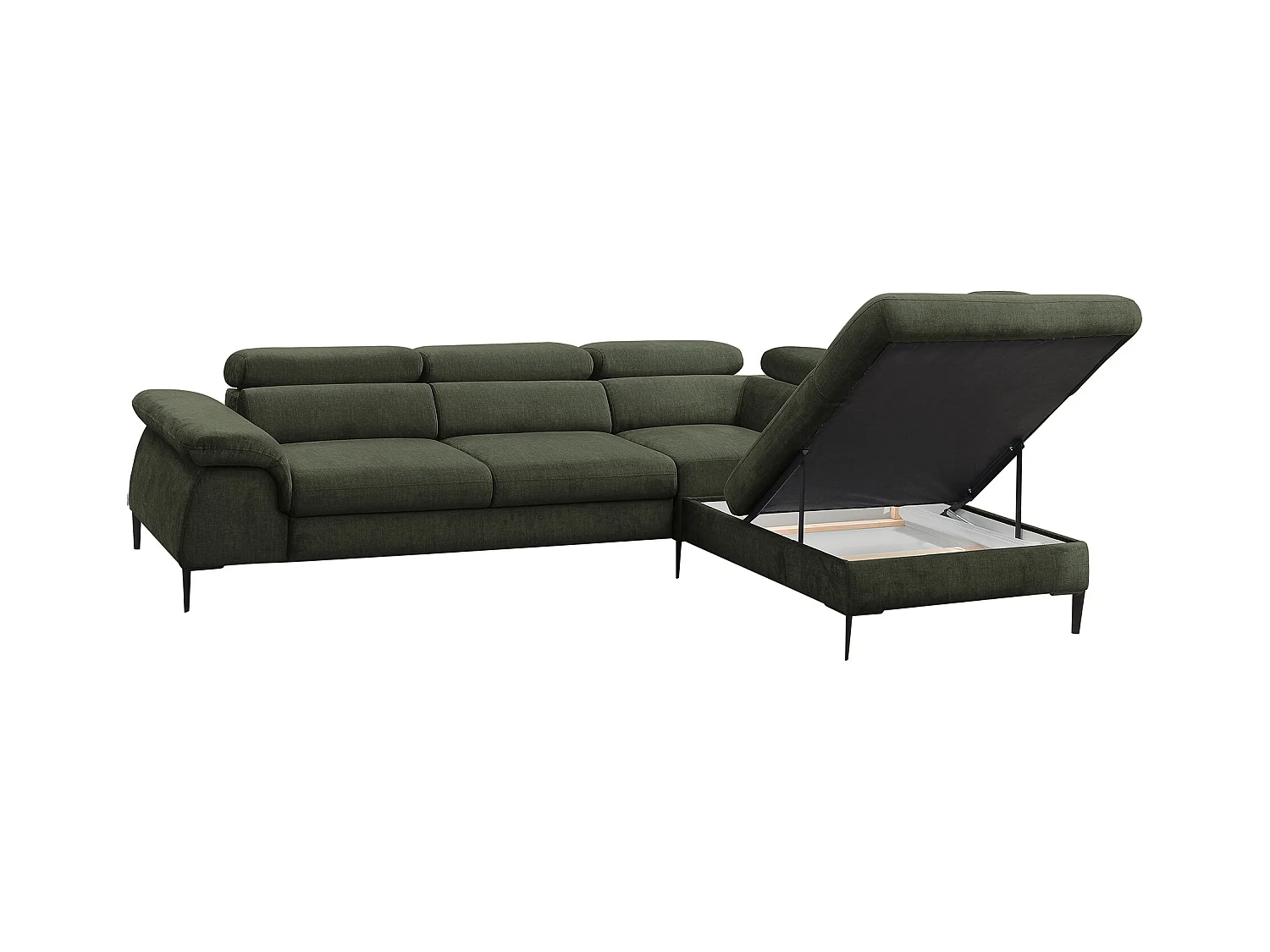 Stor højreol sofa med højre hjørnesofa i grøn velour SEPINA af Pascal Morabito