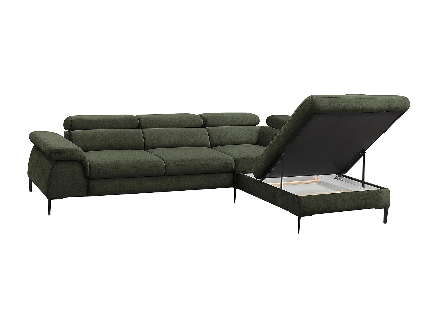 Gran sofá cama rinconera derecha de terciopelo verde SEPINA de Pascal Morabito