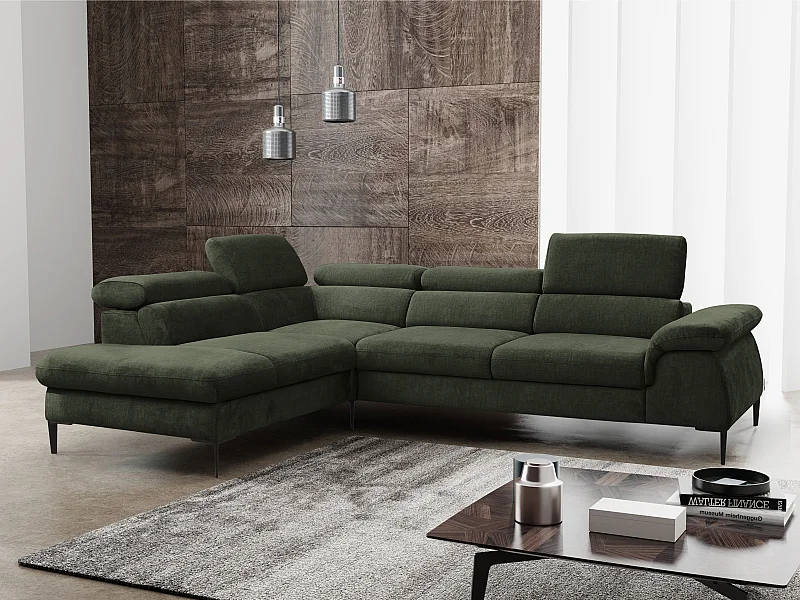 Grande sofá de canto esquerdo convertível veludo verde - SEPINA de Pascal Morabito