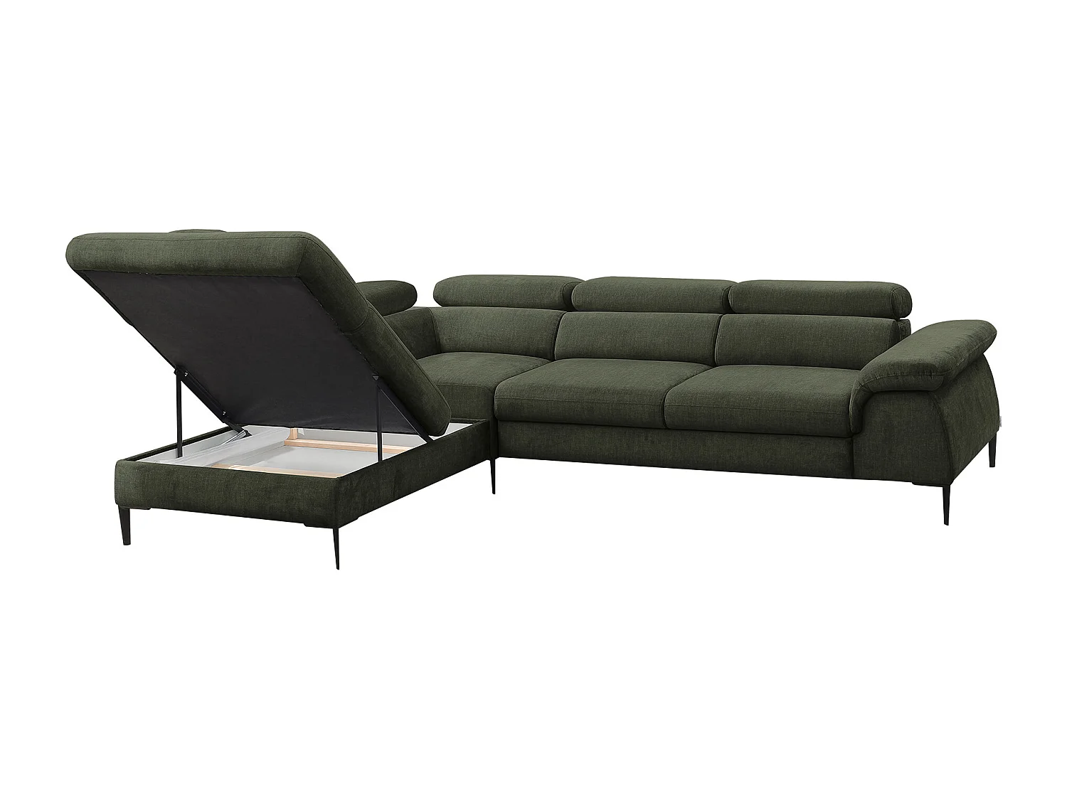 Kanapa narożna lewostronna rozkładana dużych rozmiarów z zielonego weluru - SEPINA Pascala Morabito