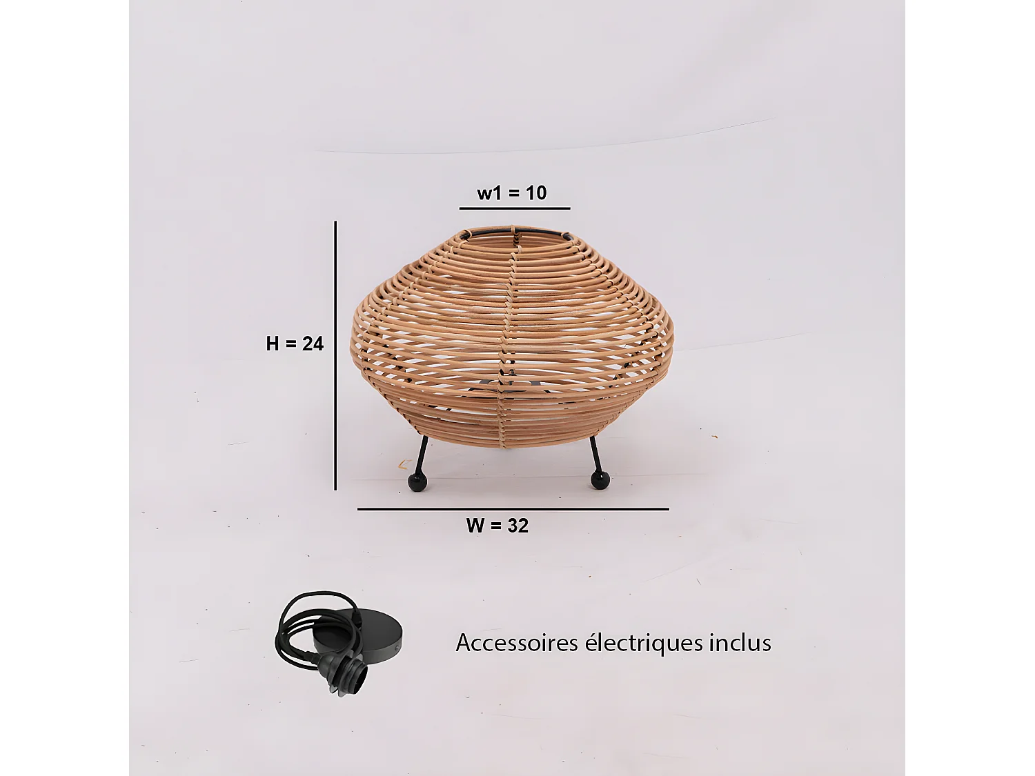 Lampe à poser - ESTEBAN - En rotin - Marron - CEZARE - Ø32cm