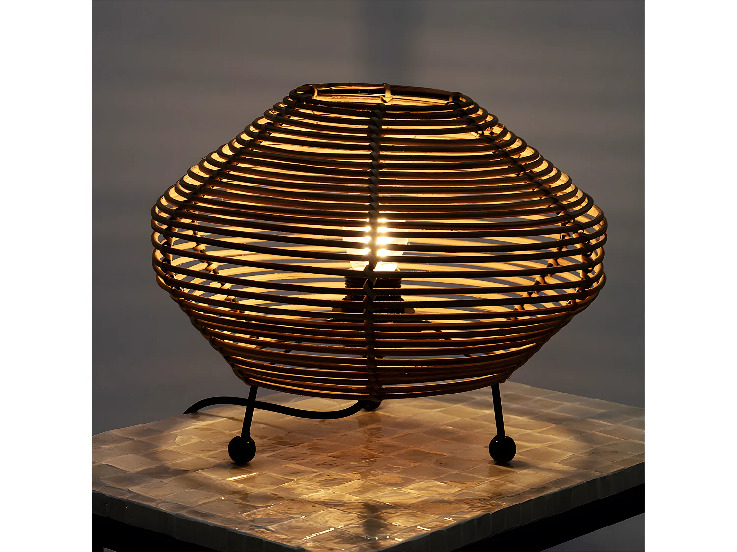 Lampe à poser - ESTEBAN - En rotin - Marron - CEZARE - Ø32cm