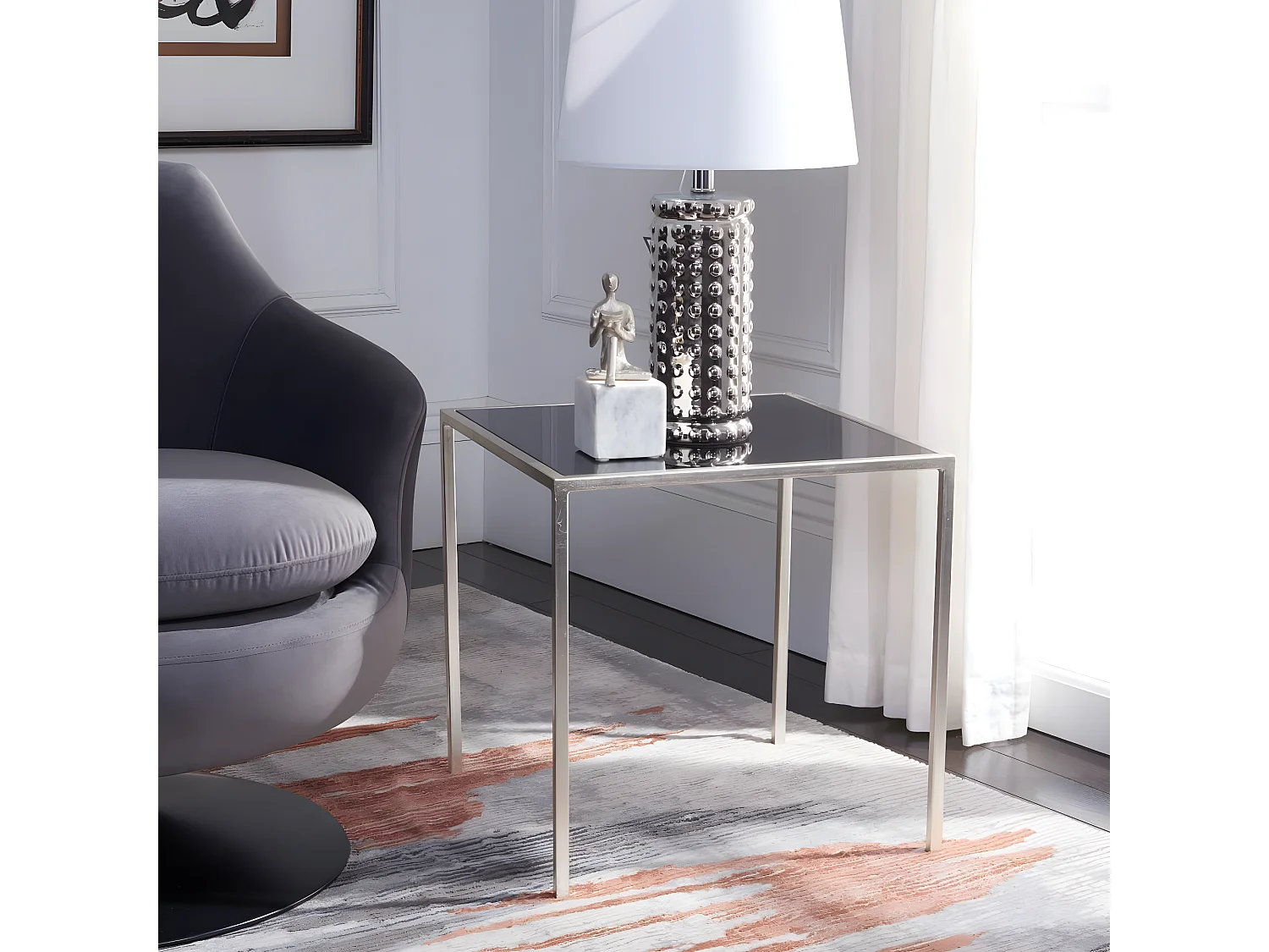 Table d'appoint Argent et noir 46 X 46 X 45.97 cm - Elberta