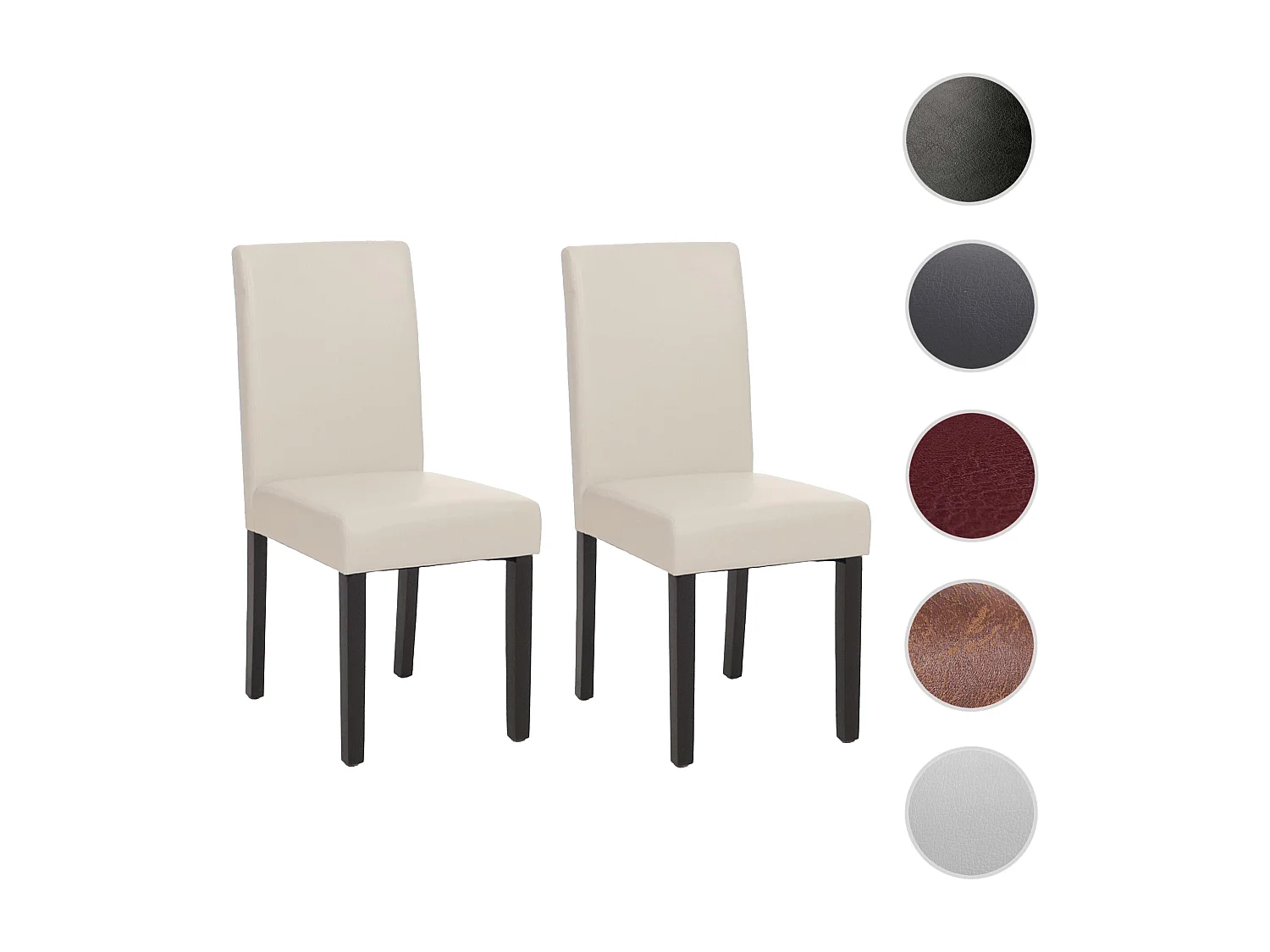 Chaise de salle à manger Littau similicuir (lot de 2),  simili-cuir, blanc, pieds foncés