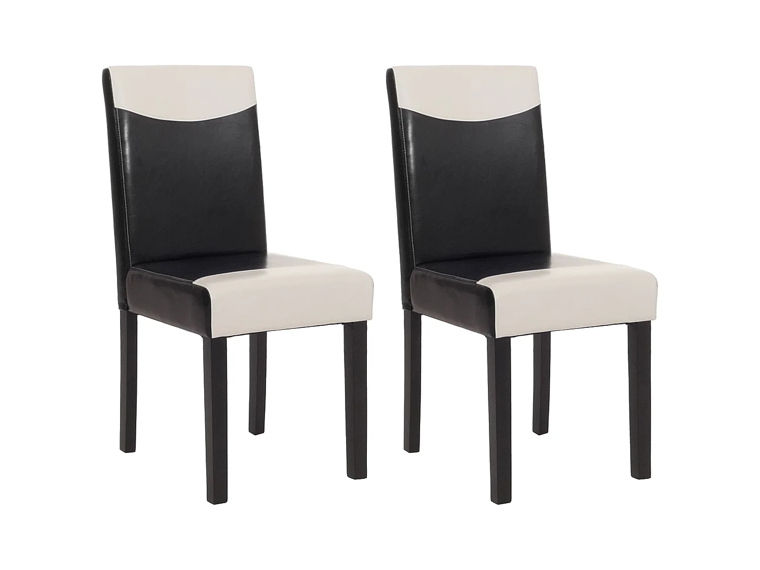 Chaise de salle à manger Littau similicuir (lot de 2),  simili-cuir, noir/crème, pieds foncés