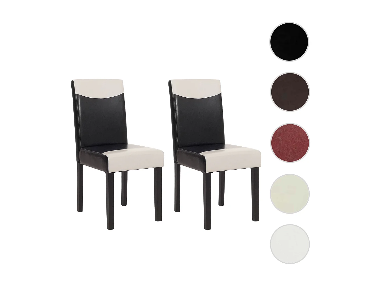 Conjunto de 2 cadeiras de jantar Littau em pele sintética,  imitação de pele, preto e branco, pernas escuras