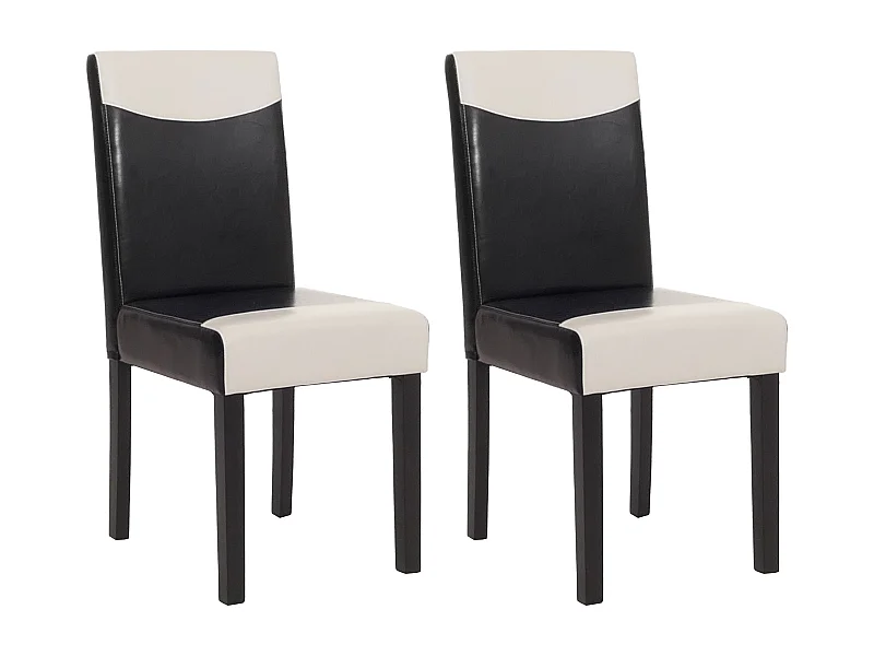 Chaise de salle à manger Littau similicuir (lot de 2),  simili-cuir, noir/crème, pieds foncés