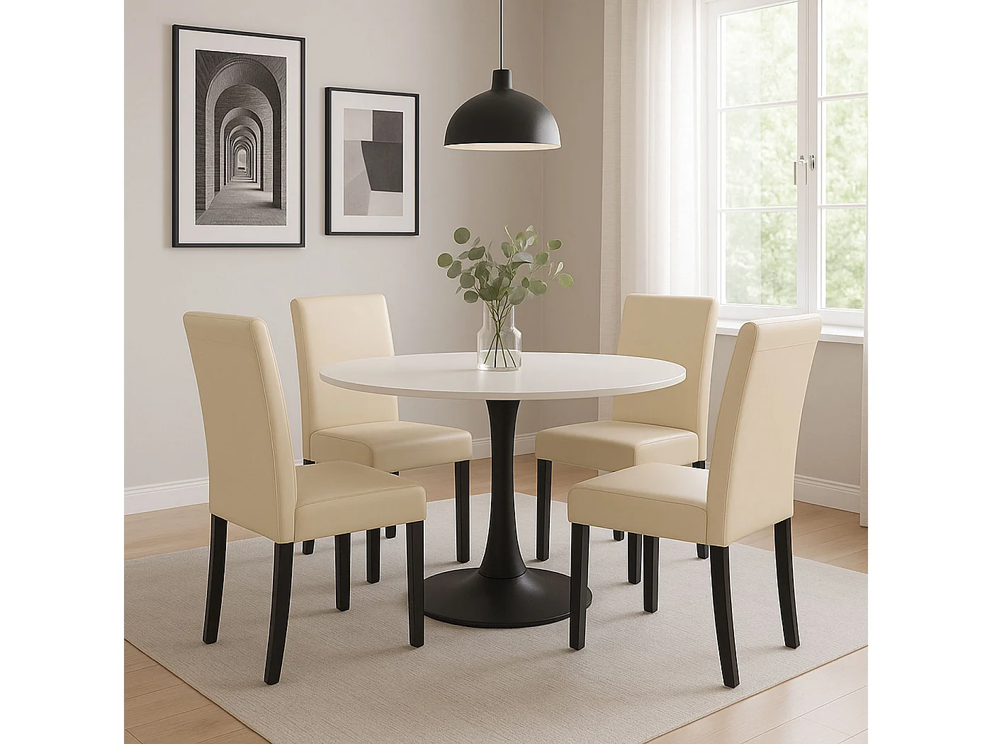 Chaise de salle à manger Littau similicuir (lot de 2),  simili-cuir, crème, pieds foncés