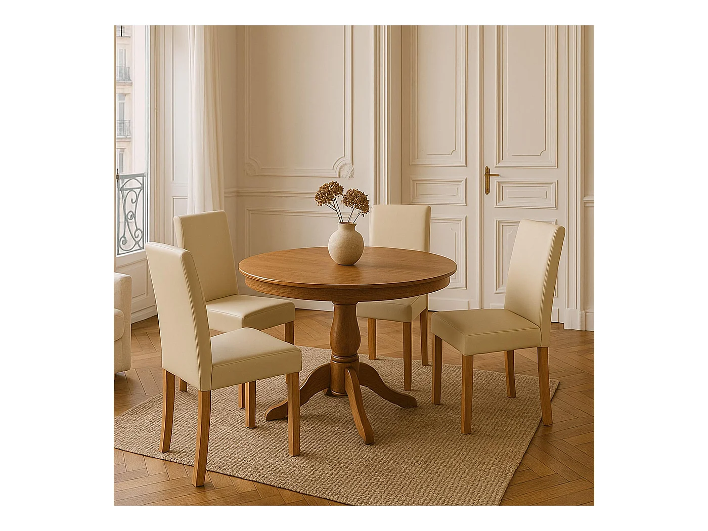 Esszimmerstuhl Littau Kunstleder 2er-Set, Kunstleder, creme, helle Beine