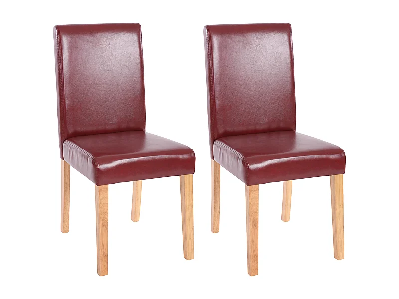 Chaise de salle à manger Littau similicuir (lot de 2),  simili-cuir, brun rouge, pieds clairs