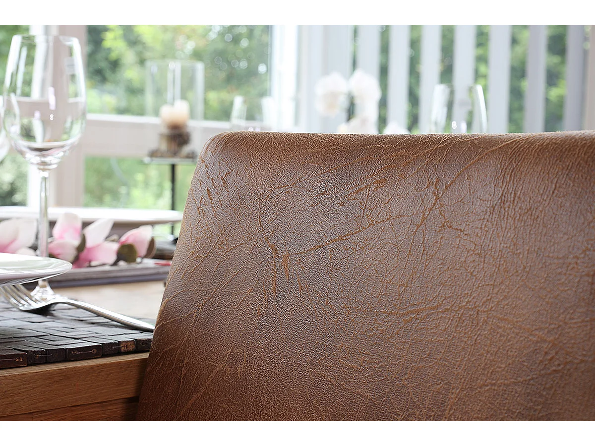 Chaise de salle à manger Littau similicuir (lot de 2),  simili-cuir, aspect daim marron, pieds foncés