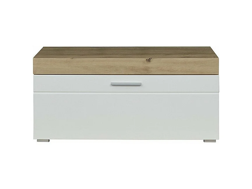 Banc d'entrée 1 abattant décor chêne et blanc brillant L91 cm - Amanda