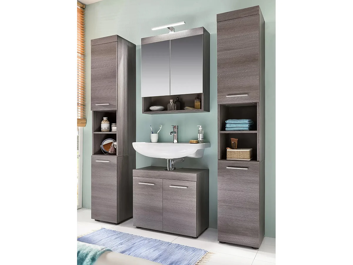 Ensemble meuble salle de bain 4 pièces mélaminé chêne foncé Rune