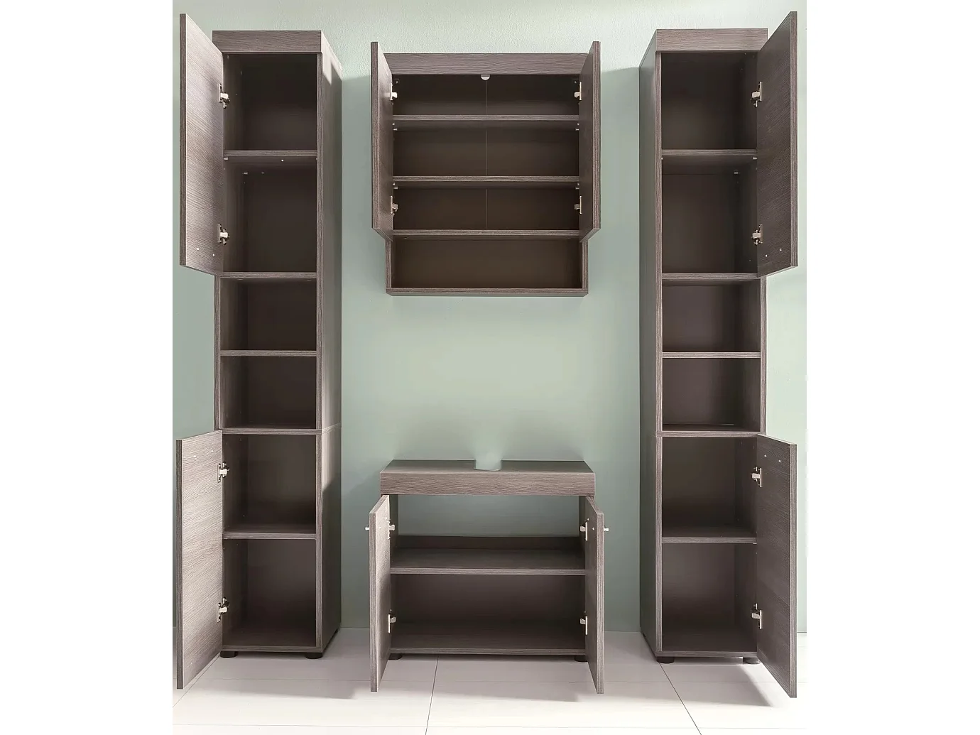 Ensemble meuble salle de bain 4 pièces mélaminé chêne foncé Rune