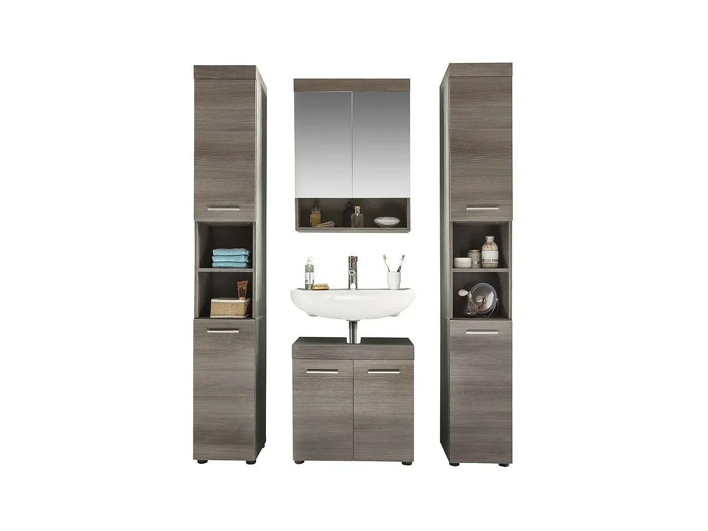 Ensemble meuble salle de bain 4 pièces mélaminé chêne foncé Rune