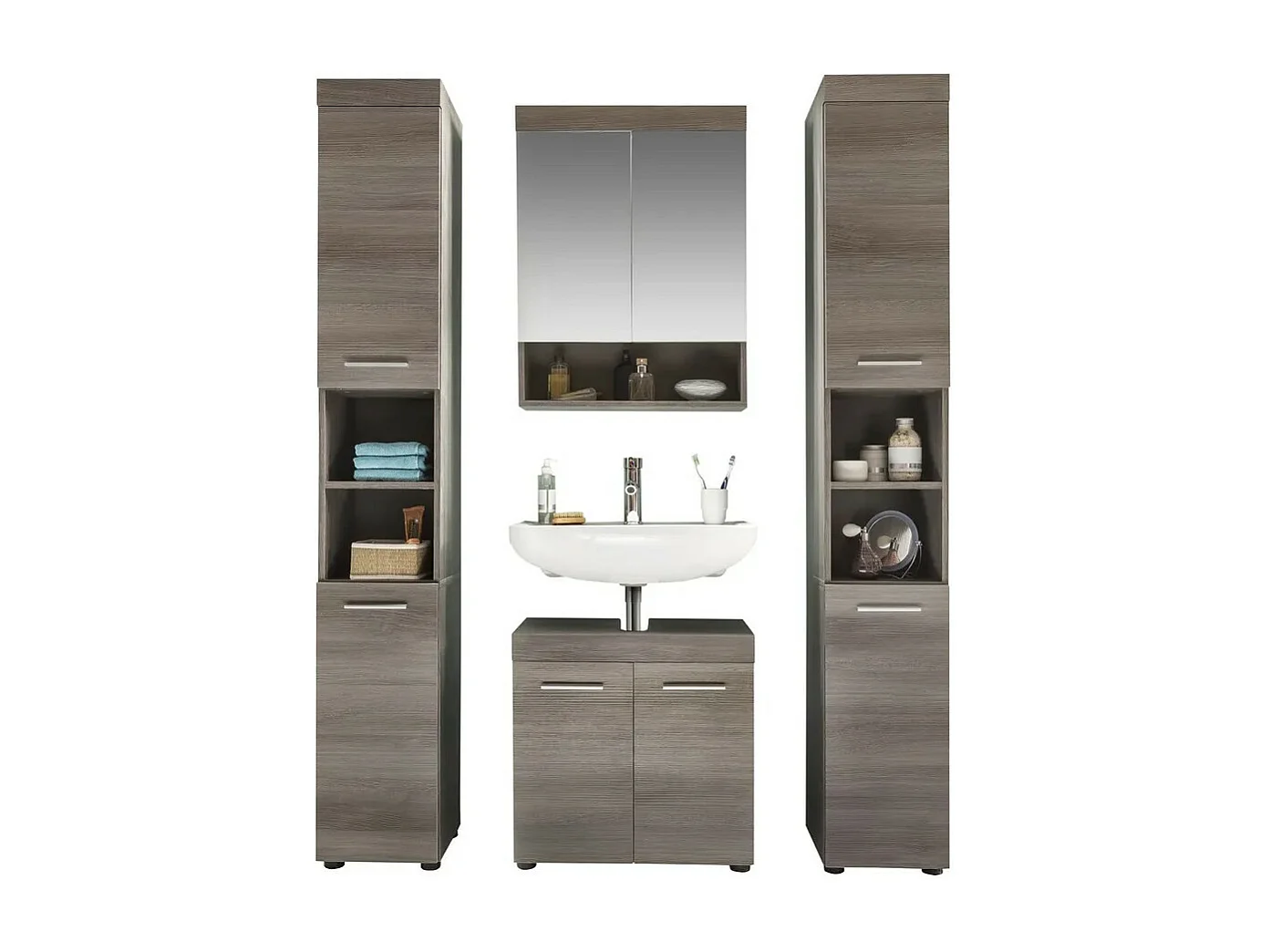 Ensemble meuble salle de bain 4 pièces mélaminé chêne foncé Rune