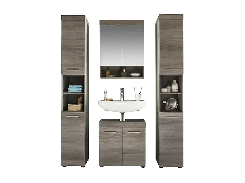 Ensemble meuble salle de bain 4 pièces mélaminé chêne foncé Rune