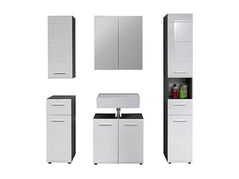Ensemble meuble de salle de bain 5 pièces blanc et gris Bezzi