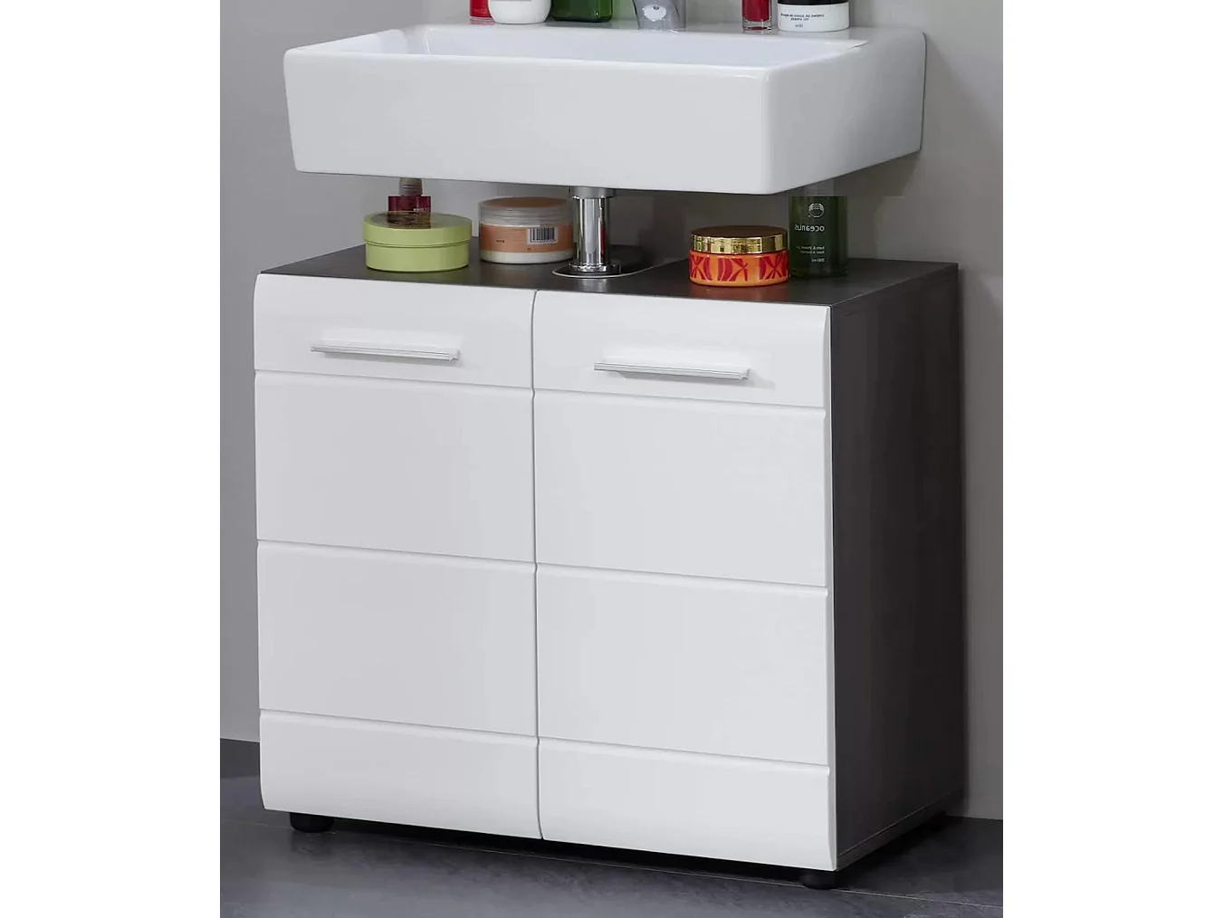 Ensemble meuble de salle de bain 5 pièces blanc et gris Bezzi