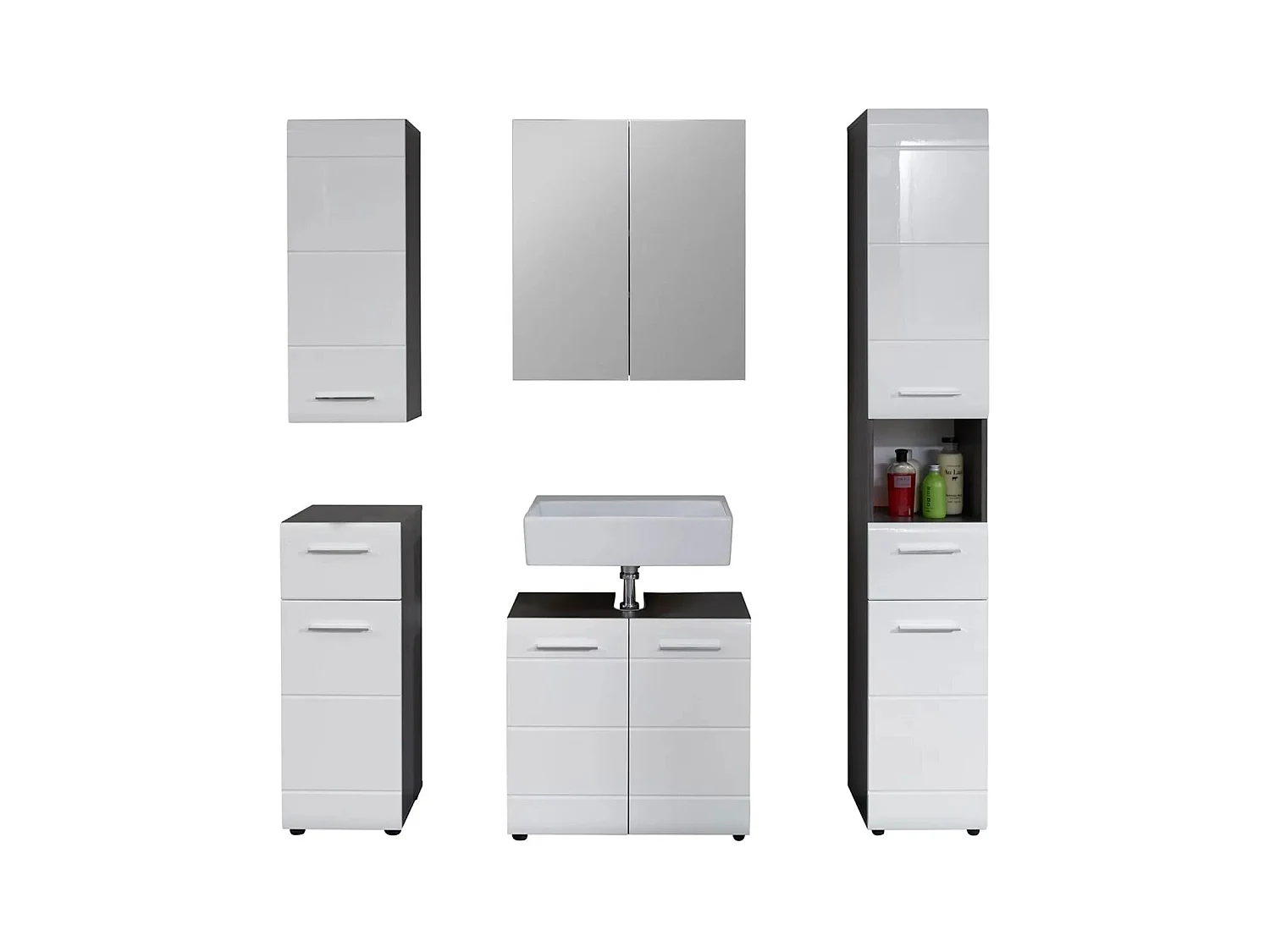 Ensemble meuble de salle de bain 5 pièces blanc et gris Bezzi