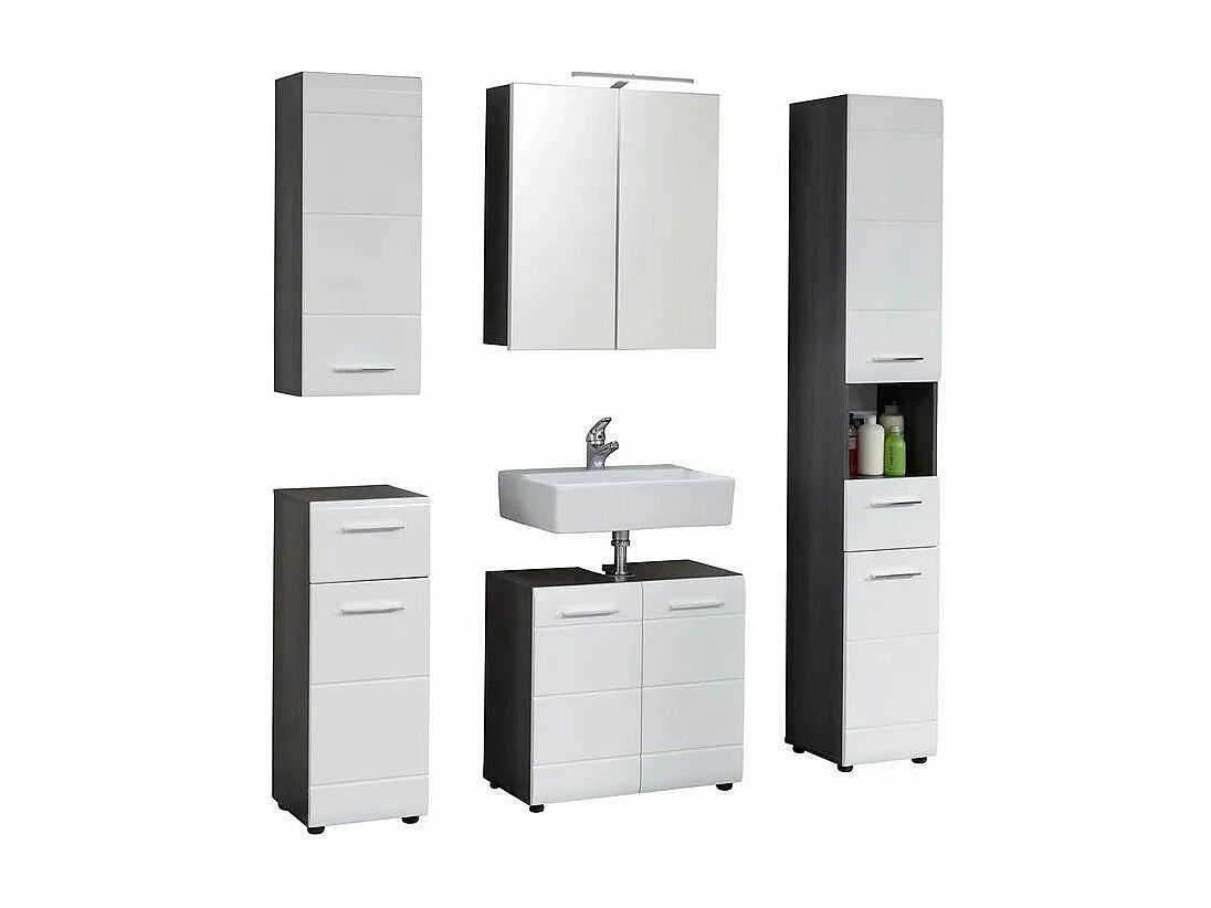 Ensemble meuble de salle de bain 5 pièces blanc et gris Bezzi