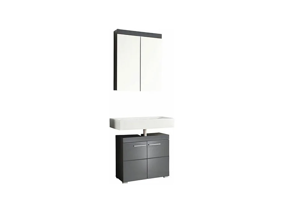 Ensemble meuble de salle de bain avec miroir 2 pièces gris brillant Kelia