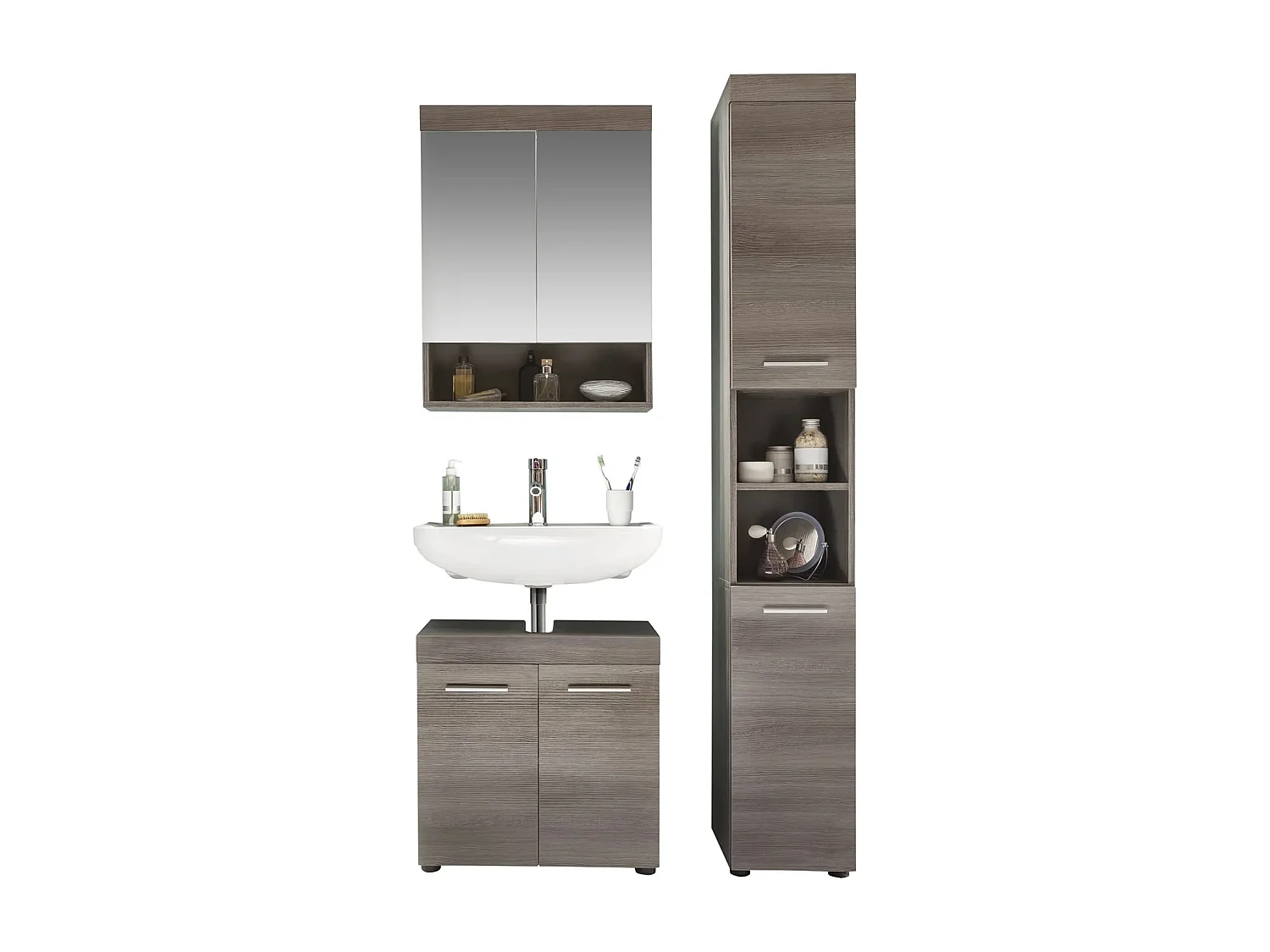 Ensemble meuble salle de bain 3 pièces mélaminé chêne foncé Rune