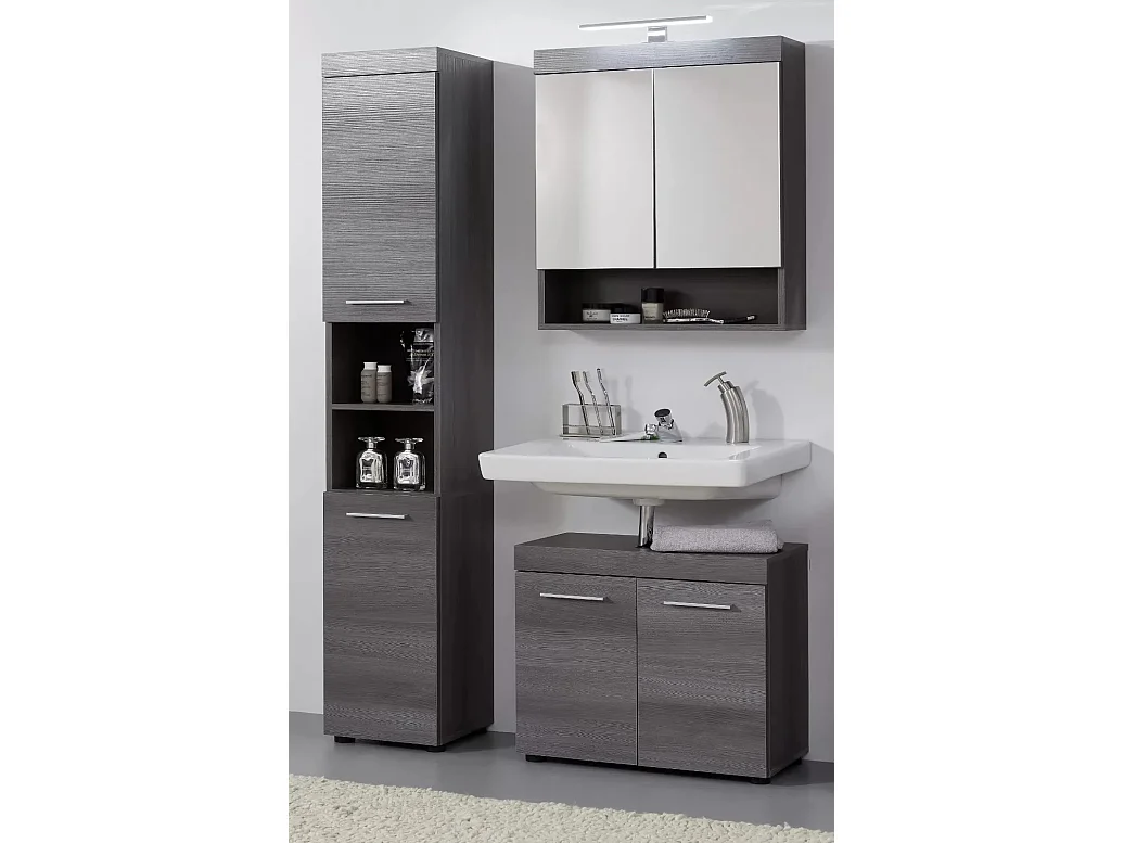 Ensemble meuble salle de bain 3 pièces mélaminé chêne foncé Rune