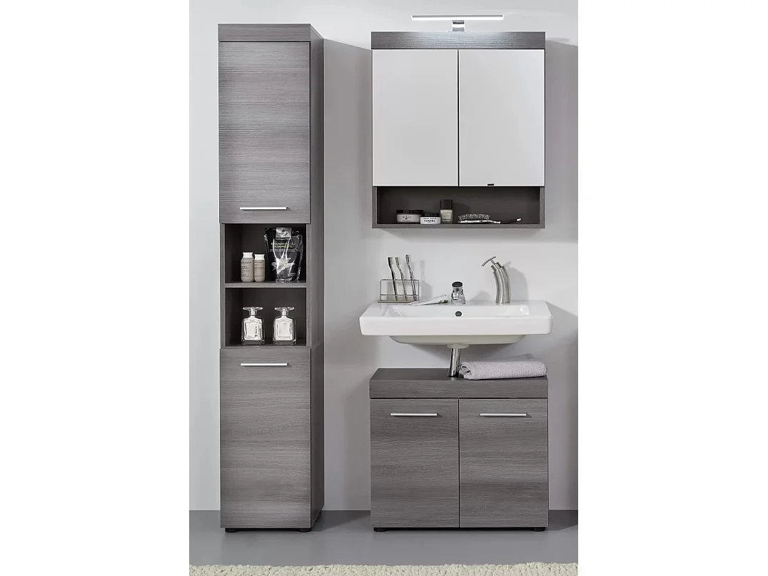 Ensemble meuble salle de bain 3 pièces mélaminé chêne foncé Rune