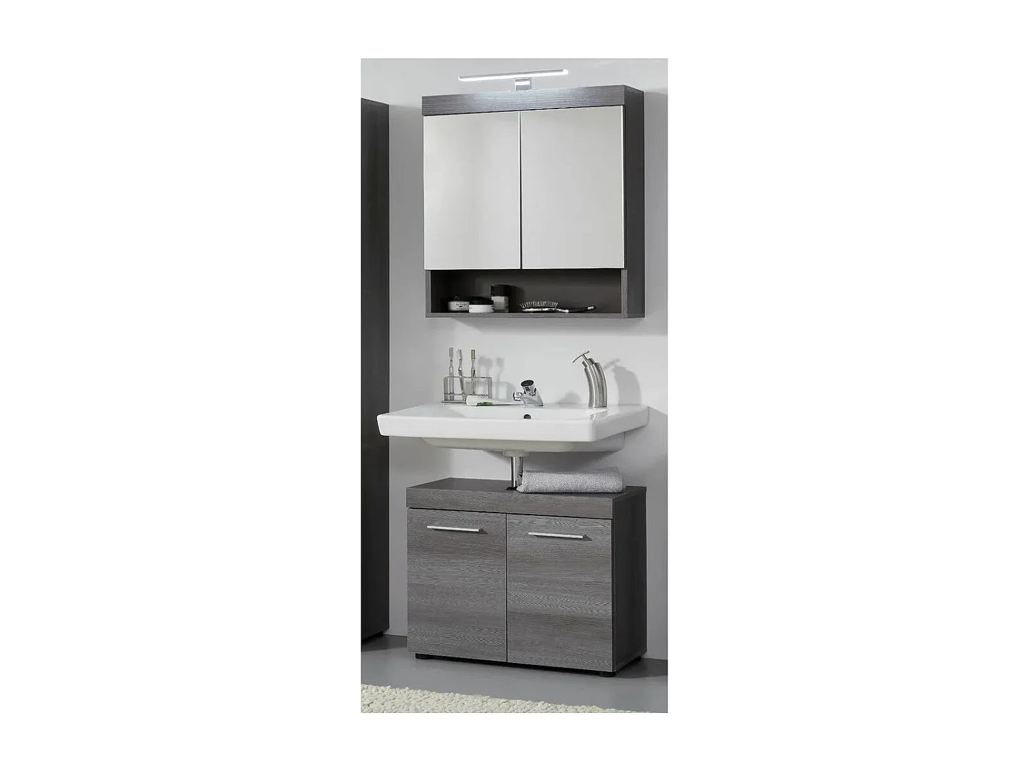 Ensemble meuble salle de bain 3 pièces mélaminé chêne foncé Rune