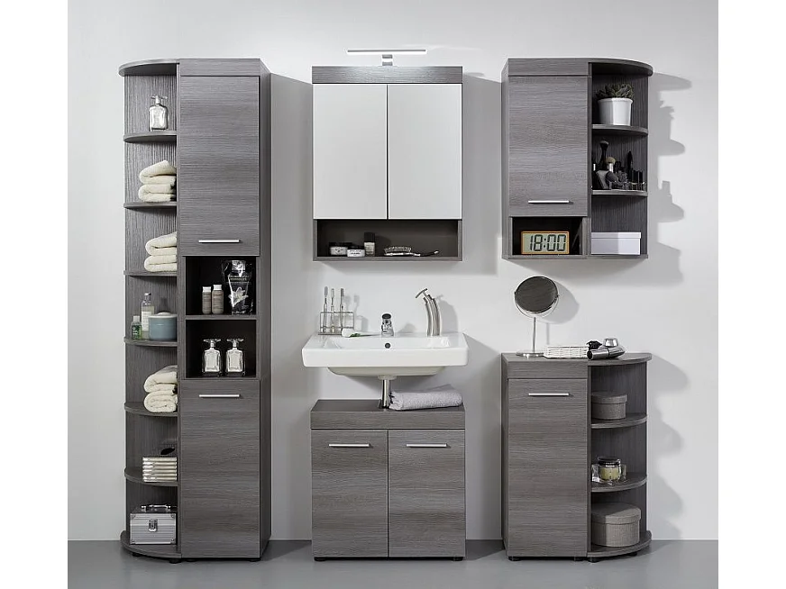 Ensemble meuble salle de bain 3 pièces mélaminé chêne foncé Rune